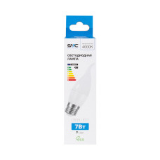 Лампа светодиодная, SVC, LED CB35-7W-E27-4000K, Свеча на ветру, Мощность 7Вт, Тип колбы CВ35, Цвет. температура 4000K, Цоколь E27, Нейтральный