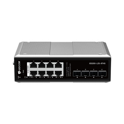 Коммутатор, BDCOM, IES200-L25-8T4S, Управляемый L3-lite, 8 портов 10/100/1000 RJ45, 4 порта SFP, DC 12-55В Dual RPS, вход DC12V, -40+75°C, DIN-rail