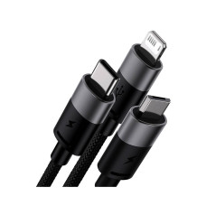 Интерфейсный кабель, Baseus, StarSpeed 1-for-3 (CAXS000001), USB to M+L+C 3.5A 1.2m Черный