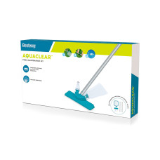 Набор для чистки бассейна AquaClear, BESTWAY, 58013, Пластик/Алюминий, Насадка-сачок, Насадка-мусоросборник, Телескопическая ручка 167см., Сине-Белый, Цветная коробка