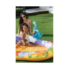 Детский надувной игровой бассейн Dino Park 201 х 157 см, INTEX, 56139NP, Винил, 159л., 2+, Горка, Разбрызгиватель в виде динозавра, Надувная фигура динозавра и другие аксессуары, Жёлтый, Цветная коробка
