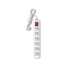 Удлинитель, Camelion, CMS-116-5M, 10A/250V, 6 розетки, 5 метра, 220-250В, 10А, картонная коробка, белый