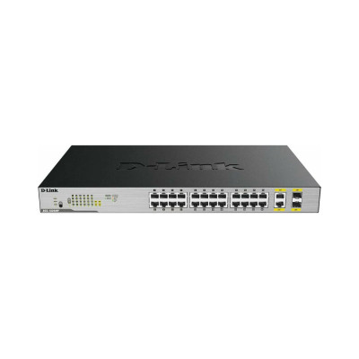 Коммутатор, D-Link, DGS-1026MP/B2A, Неуправляемый, 24 порта 10/100/1000Base-T, PoE 802.3af/at, PoE-бюджет 370 Вт, 2 комбо-порта 100/1000Base-T/SFP, Стоечный