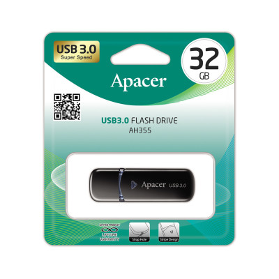 USB-накопитель, Apacer, AH355, AP32GAH355B-1, 32GB, USB 3.1, Чёрный