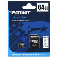 Карта памяти microSDXC Patriot LX Series PSF64GMCSDXC10, 64GB, Class 10, UHS-I 