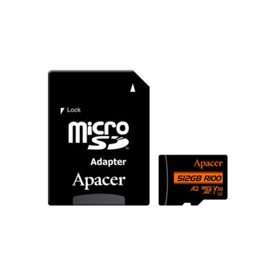 Карта памяти, Apacer, AP512GMCSX10U8-R, MicroSDXC 512GB, с адаптером SD