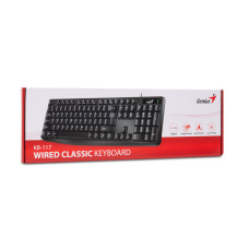 Клавиатура, Genius, Smart KB-117, USB, Длина кабеля 1.4 метра, Англ/ Рус, 44.3 х 3.3 х 13.7 см , Влагозащита, Пластик, Черный