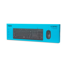 Комплект Клавиатура + Мышь, Rapoo, X130PRO, Оптическая мышь, 1000DPI, USB, Анг/Рус/Каз, Длина кабеля 1,5 метра, Кол-во стандартных клавиш 104, Защита от пролива воды/кофе, Чёрный