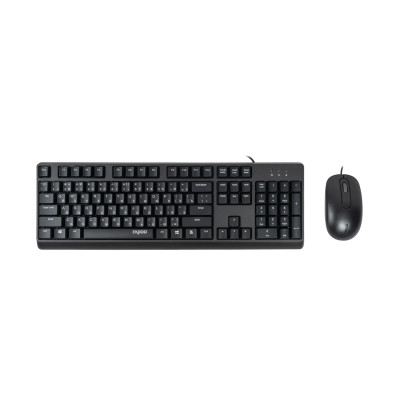 Комплект Клавиатура + Мышь, Rapoo, X130PRO, Оптическая мышь, 1000DPI, USB, Анг/Рус/Каз, Длина кабеля 1,5 метра, Кол-во стандартных клавиш 104, Защита от пролива воды/кофе, Чёрный