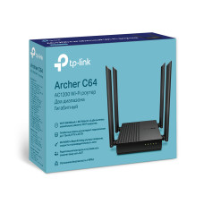 Маршрутизатор, TP-Link, Archer C64, 802.11a/b/g/n/ac, AC1300, 22 MU-MIMO, 1 WAN порт 10/100/1000М + 4 LAN порта 10/100/1000М, 4 фиксированные антенны