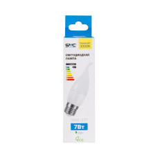 Лампа светодиодная, SVC, LED CB35-7W-E27-3000K, Свеча на ветру, Мощность 7Вт, Тип колбы CВ35, Цвет. температура 3000K, Цоколь E27, Тёплый