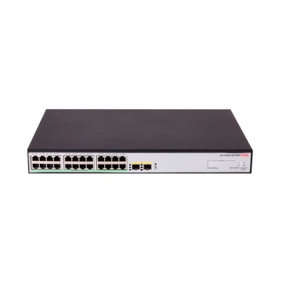 Коммутатор, H3C, LS-1600V2-26P-HPWR-GL, управляемый L2, 24*10/100/1000BASE-T RJ45 PoE+, 2*1G SFP, 15.4W (802.3af) на 24 порта, 30W (802.3at) на 12 портов, Total PoE 370W
