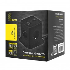 Сетевой фильтр + зарядка Cablexpert TWR-4-CU2-B-2, Черный 