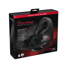 Гарнитура, HyperX, 4P5L7AX#ARL, HX-HSCS-BK/EE, Cloud Stinger, Микрофон поворотный гибкий, Динамики 50 мм, 30-500 мВт, 50-18000гц, 3.5 Mini Jack + удлинитель - 3,5 мм штекеры стерео и микрофона, Чёрный, Цветная коробка
