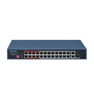 Сетевой коммутатор Hikvision DS-3E0326P-E/M(C) Switch 24 port 10/100M 1xRJ45 GE, 1xSFP, PoE 230W, desk/rack