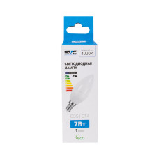Лампа светодиодная, SVC, LED C35-7W-E14-4000K, Свеча, Мощность 7Вт, Тип колбы C35, Цвет. температура 4000K, Цоколь E14, Нейтральный