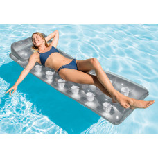 Пляжный матраc для плавания 18-Pocket Suntanner 188 х 71 см, INTEX, 58894EU, Винил, Двухкамерный, C надувной подушкой, Серебристый, Цветная коробка