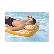 Пляжный матрас для плавания Comfort Plush Deluxe 183 x 84 см, BESTWAY, 43836, Винил, Двухкамерный, Премиальная конструкция, Встроенная подушка и подстаканник, Жёлтый, Цветная коробка