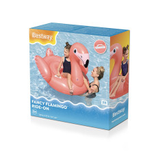 Надувная игрушка для катания верхом Фламинго (Fancy Flamingo) 138 х 107 см, BESTWAY, 41525, Винил, 2 ручки, Розовый, Цветная коробка