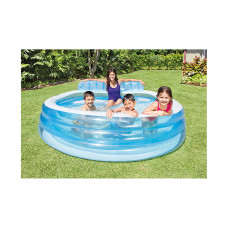 Семейный надувной бассейн Family Lounge 229 х 218 х 79 см, INTEX, 57190NP, Винил, 590 л., 3+, Надувное сиденье с спинкой, 2 встроенных подстаканника, Сливной клапан, Голубой, Цветная коробка