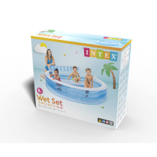 Семейный надувной бассейн Family Lounge 229 х 218 х 79 см, INTEX, 57190NP, Винил, 590 л., 3+, Надувное сиденье с спинкой, 2 встроенных подстаканника, Сливной клапан, Голубой, Цветная коробка