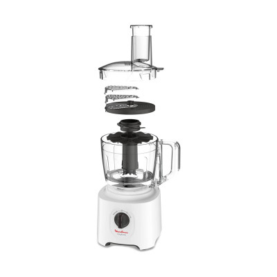 Кухонная машина, Moulinex, FP244110, Мощност 700 Вт, Общий объем чаш 2.4 л, Насадка для теста, Грубое измельчение, Терка, Белый