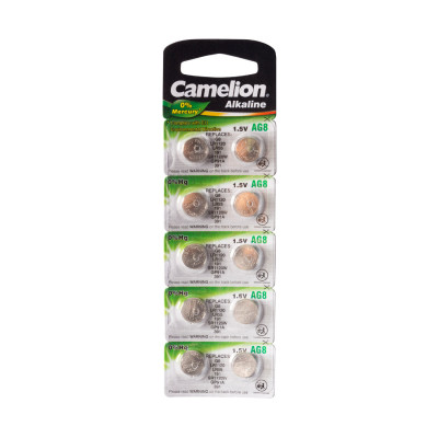 Батарейка, CAMELION, AG8-BP10(0%Hg), Alkaline, AG8, 1.5V, 0% Ртути, 10 шт. в блистере