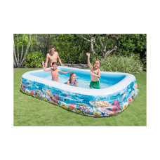 Семейный надувной бассейн Sealife Swim Center 305 х 183 х 56 см, INTEX, 58485NP, Винил, 1050л., 6+, Бело-голубой с рисунком по борту, Цветная коробка