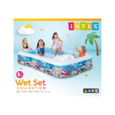 Семейный надувной бассейн Sealife Swim Center 305 х 183 х 56 см, INTEX, 58485NP, Винил, 1050л., 6+, Бело-голубой с рисунком по борту, Цветная коробка