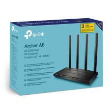 Маршрутизатор, TP-Link, Archer A6, до 1,2 Гбит/с, до 867 Мбит/с на 5 ГГц, до 450 Мбит/с на 2,4 ГГц,1 гигабитный порт WAN, 4 гигабитных порта LAN