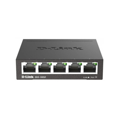 Коммутатор, D-Link, DGS-1005D/R1A, Неуправляемый 5 портов 10/100/1000Base-T, Комплект для монтажа на стену, корпус металл