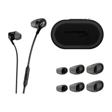 Наушники с микрофоном, HyperX, 70N24AA, Cloud Earbuds II Black, Микрофон, Пульт управления треками, звонками и громкостью, Динамики 14,3 мм с неодимовыми магнитами, 3.5 Mini Jack, Чехол, Чёрный