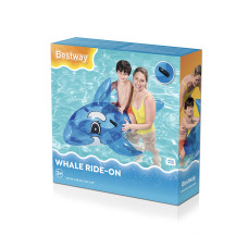 Надувная игрушка для катания верхом Дельфин (Whale) 157 х 94 см, BESTWAY, 41037, Винил, Двухкамерный, С ручками, Голубой, Цветная коробка
