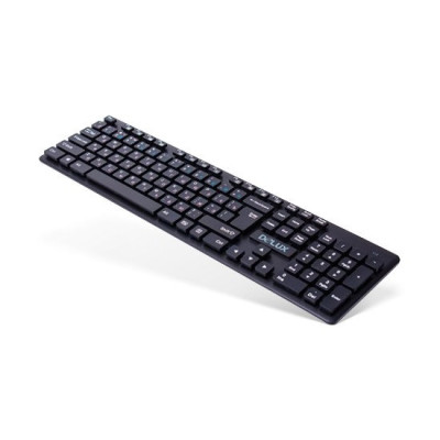 Клавиатура, Delux, DLK-150GB, Ультратонкая, Беспроводная 2.4ГГц, Кол-во стандартных клавиш 104, 12 мультимедиа-клавиш (FN), Размер: 433*124*20,7 мм., Анг/Рус/Каз, Чёрный