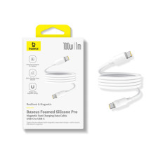 Интерфейсный кабель, Baseus, Foamed Silicone Pro Magnetic (E0426D01), USB-C to USB-C, 100W,1m, Белый