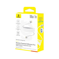 Интерфейсный кабель, Baseus, Foamed Silicone Pro Magnetic (E0426D01), USB-C to USB-C, 100W,1m, Белый