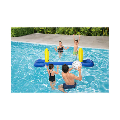 Надувной игровой центр Volleyball Set 244 х 64 см, BESTWAY, 52133, Винил, 3+, Надувной каркас, Нейлоновая сетка, Мяч для игры 41см, Сине-жёлтый, Цветная коробка