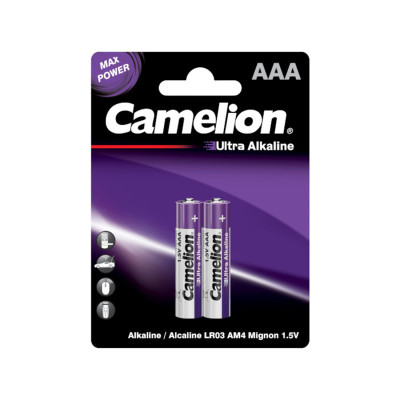 Батарейка, CAMELION, LR03-BP2UT, Ultra Alkaline, AAA, 1.5V, 1150 mAh, 2 шт в блистере