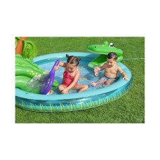 Детский надувной игровой бассейн Crocodile Cove 224 х 181 х 72, BESTWAY, 53166, Винил, 210 л., 2+, Съемная горка, Съемная сетка, Множество надувных игрушек, Зеленый, Цветная коробка