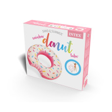 Круг для плавания Rainbow Donut 94 см, INTEX, 56265NP, Винил, 9+, Оригинальной формы, Розовый, Цветная коробка