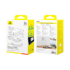 Адаптер питания, Baseus, Palm (P1011160A213-01), C+U, 30W, ( в комлпекте кабель Type-c), Белый