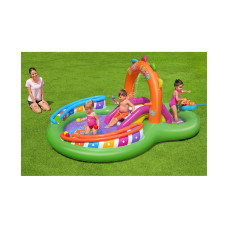 Детский надувной игровой бассейн Sing 'n Splash 295 х 190 см, BESTWAY, 53117, Винил, 235+114л., 2+, Два отделения, Горка, Встроенный разбрызгиватель, Шарики для игры, Зелёно-оранжевый, Цветная коробка