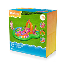 Детский надувной игровой бассейн Sing 'n Splash 295 х 190 см, BESTWAY, 53117, Винил, 235+114л., 2+, Два отделения, Горка, Встроенный разбрызгиватель, Шарики для игры, Зелёно-оранжевый, Цветная коробка