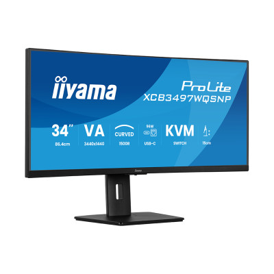 Монитор, iiyama, ProLite PL3497WQP, XCB3497WQSNP-B1, 34", Изогнутый, 3440x1440, VA, 21:9, 120 Гц, 350 кд/м2, 0.4 мс, 16.7М, 3000:1, 178/178, HDMI*2, DP*1, USB*4, USB-C*1, Mini jack, вращение/наклон, Черный