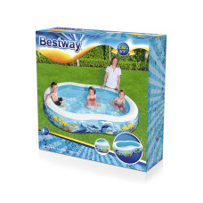 Семейный надувной бассейн Play 262 х 157 х 46 см, BESTWAY, 54118, Винил, 544л., 3+, Фигурной формы, Бело-голубой с рисунком по борту, Цветная коробка