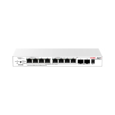 Коммутатор, H3C, Aolynk US110-8G2MF-HP, Управляемый L2, 8 портов Ethernet 10/100/1000 Base-T PoE+, 2 порта SFP 2,5G/1G, Кнопочный переключатель - переключатель режимов, Настольный, настенный, 802.3af/at, бюджет 130W