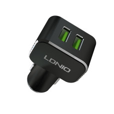 Автомобильное зарядное устройство, LDNIO, C306, 2*USB-A, 18W, 5V-3.6A Auto-Max, Кабель Lightning (Iphone) 1м, Чёрный