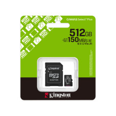 Карта памяти, Kingston, SDCS3/512GB, MicroSDXC 512GB, Canvas Select Plus, A1, U3, V30, c адаптером SD
