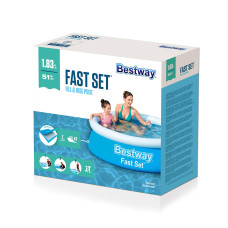 Семейный надувной бассейн Fast Set 183 х 51 см, BESTWAY, 57392, Винил, 940 л., Голубой, Цветная коробка