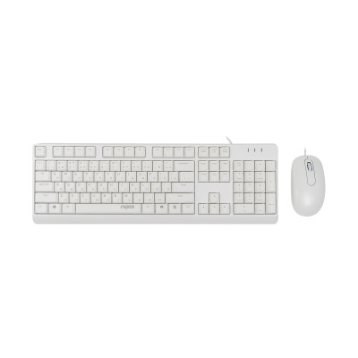 Комплект Клавиатура + Мышь, Rapoo, X130PRO, Оптическая мышь, 1000DPI, USB, Анг/Рус/Каз, Длина кабеля 1,5 метра, Кол-во стандартных клавиш 104, Защита от пролива воды/кофе, Белый